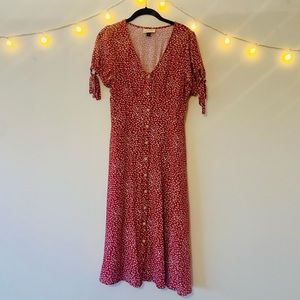 Red Midi Spring Peasant Dress